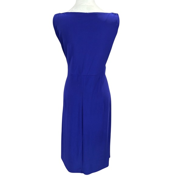 LAUREN Ralph Lauren CANNES BLUE Ruched Side Sleeveless Dress 14 Bodycon Cocktail - Picture 3 of 8
